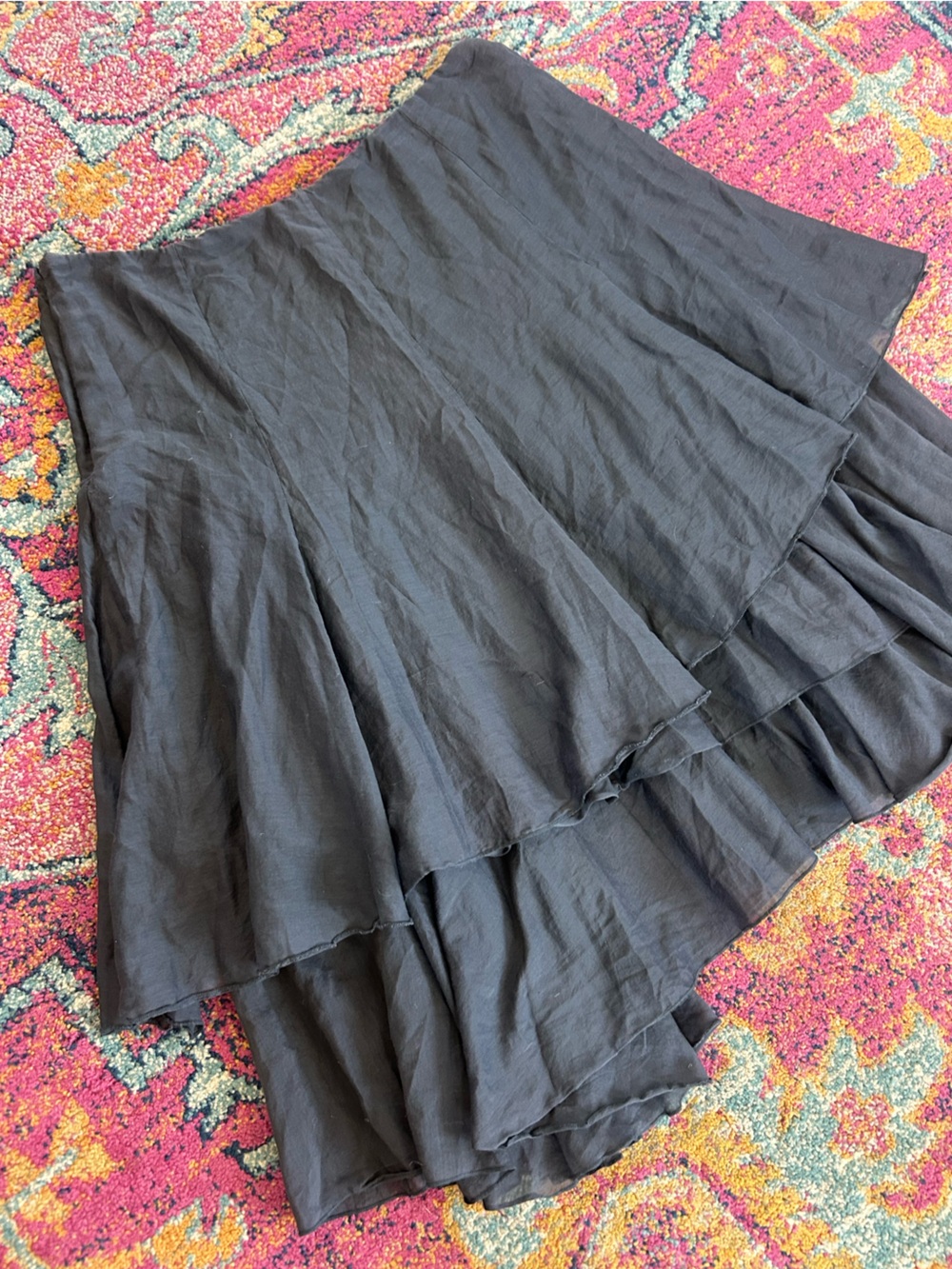 CAbi | Women’s Charcoal Grey Silk Blend Asymmetrical Layered Ruffle Skirt Size 8 - Picture 8 of 14